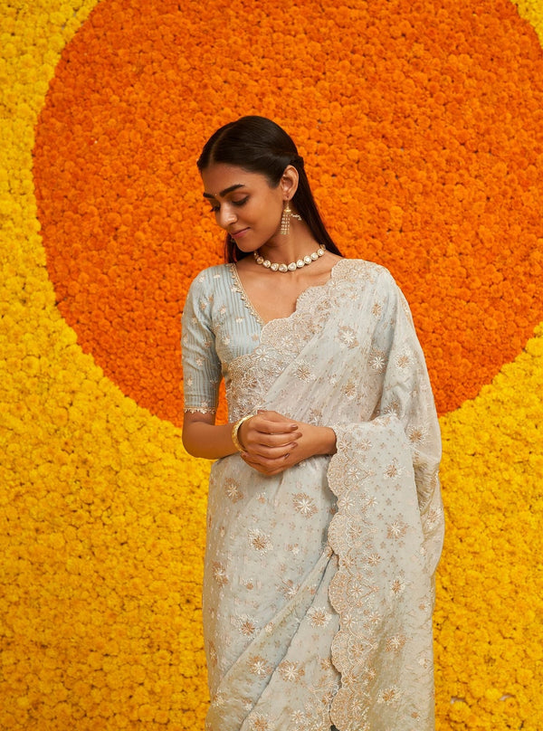 Haseena Banarsi Light Blue Saree