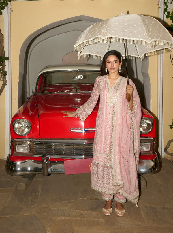 Taveya Organza Pink Kurta Set