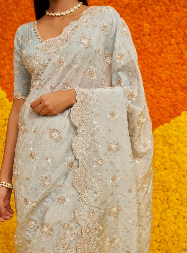 Haseena Banarsi Light Blue Saree