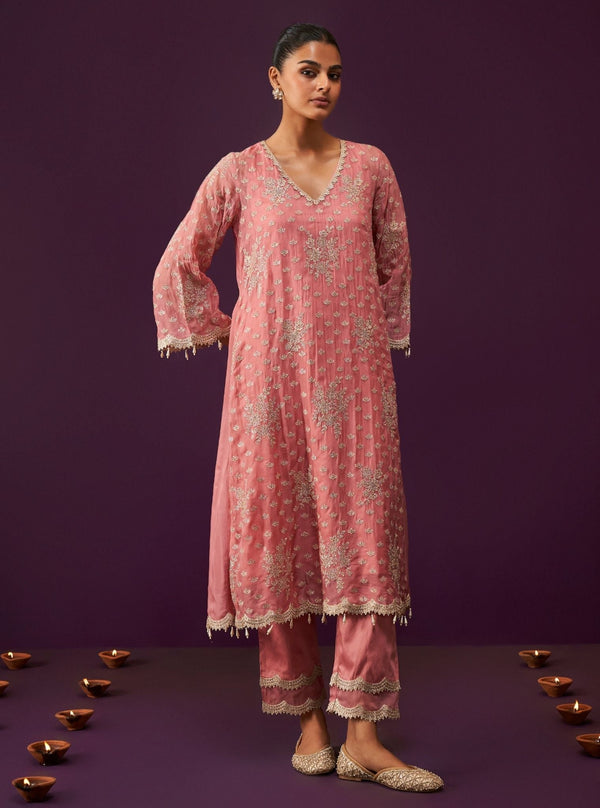 Suwanni Organza Mauve Kurta Set