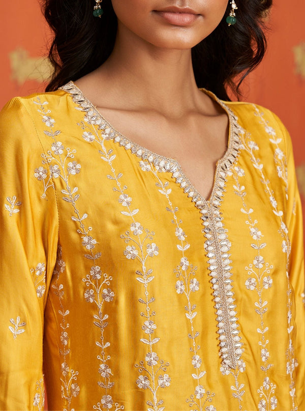 Tasanee Cupro Satin Yellow Kurta Set