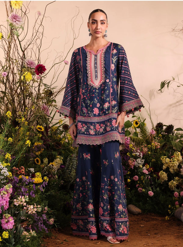 Miran Lawn Printed Navy Kurta Set