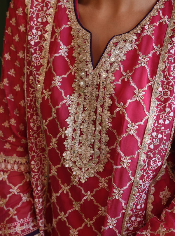 Suhana Organza Fuschia Kurta Set