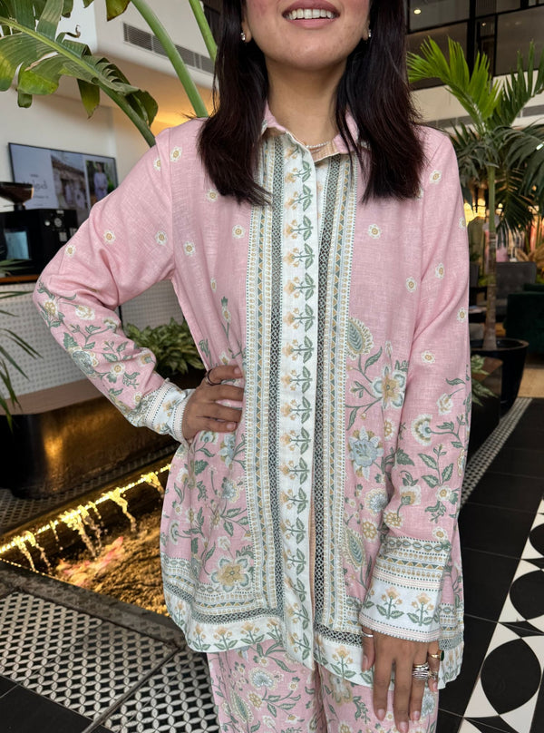 Lila Printed Linen Pink Co-ord Set