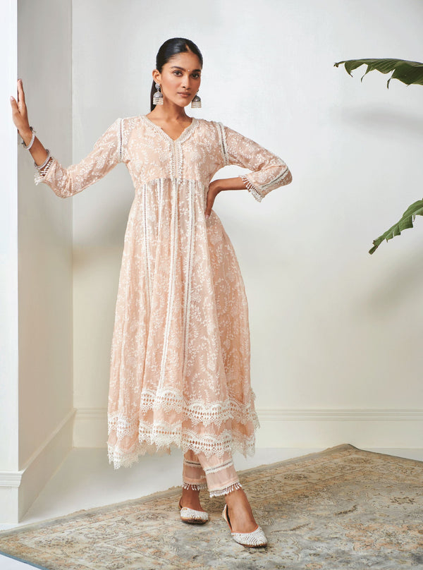 Twyla Organza Beige Kurta Set