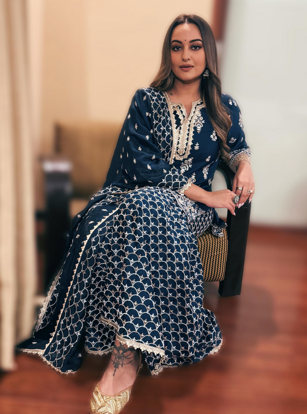 Aree Pima Satin Navy Kurta Set