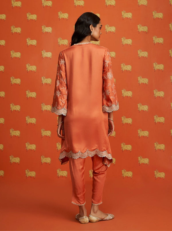 Yihwa Cupro Satin Burnt Orange Kurta Set