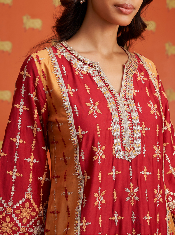 Anya Pima Satin Red Kurta Set