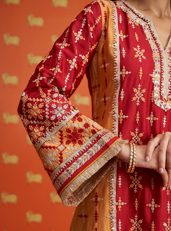 Anya Pima Satin Red Kurta Set