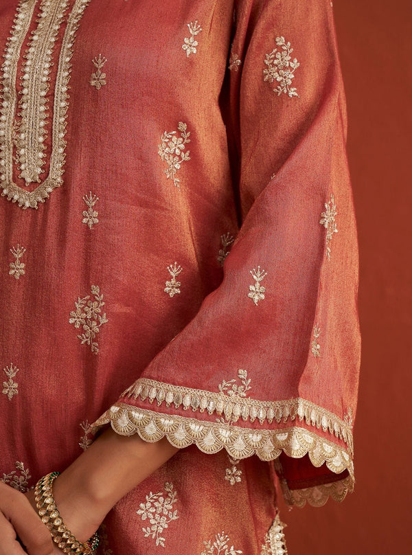 Vaari Luxe Tissue Red Kurta Set
