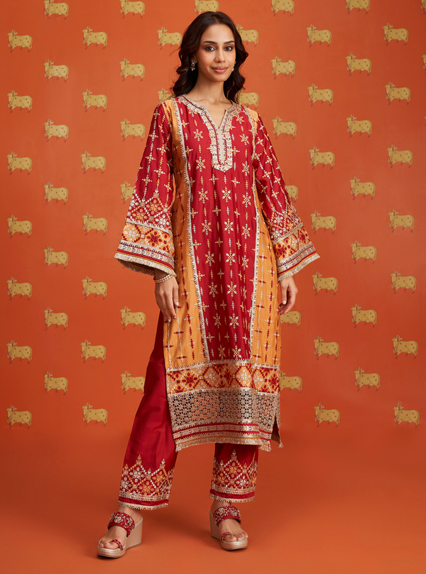 Anya Pima Satin Red Kurta Set