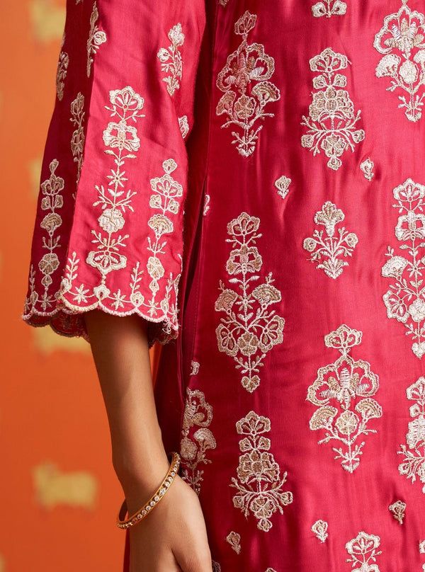 Florentina Cupro Satin Fuschia Kurta Set