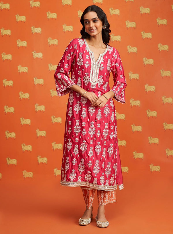 Florentina Cupro Satin Fuschia Kurta Set