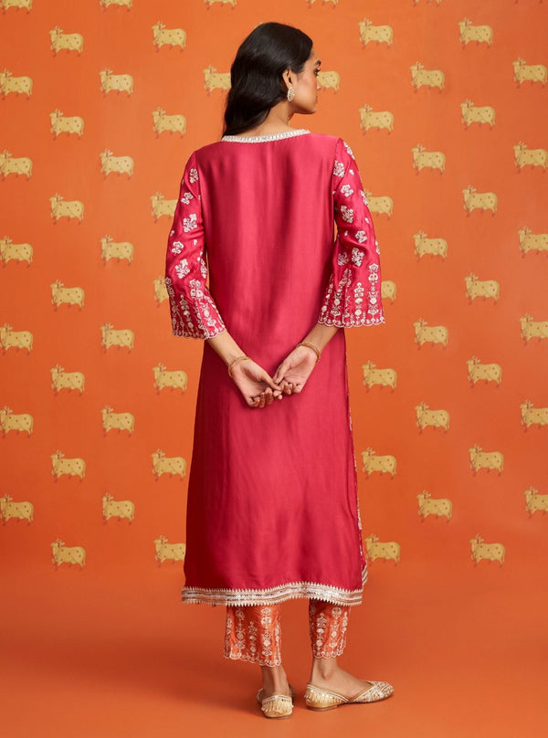 Florentina Cupro Satin Fuschia Kurta Set