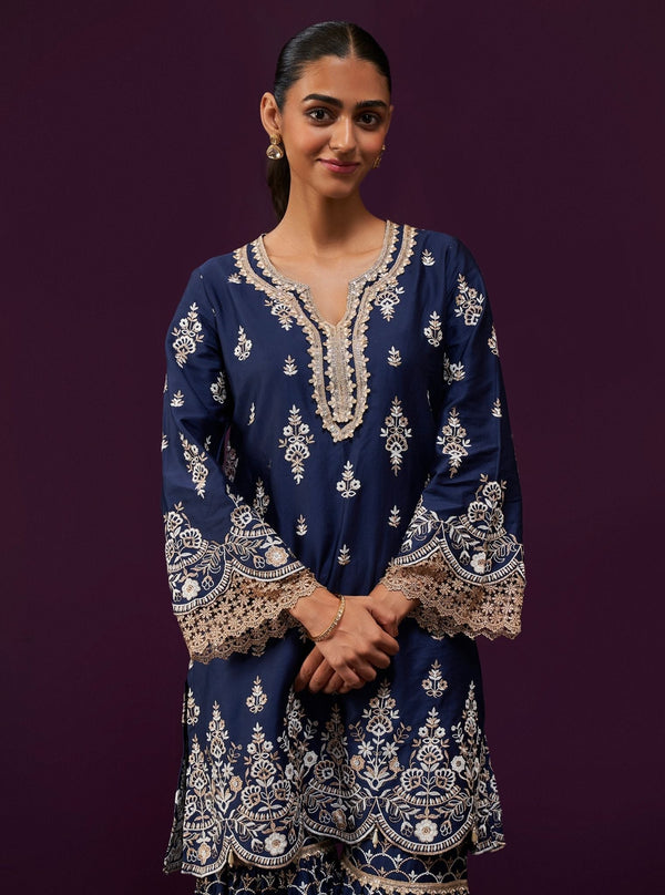 Aree Pima Satin Navy Kurta Set