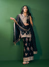 Lami Pima Satin Black Kurta With Flared Bell-Bottom Pants