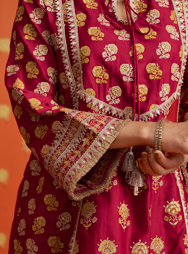 Aphinya Pima Satin Red Kurta Set