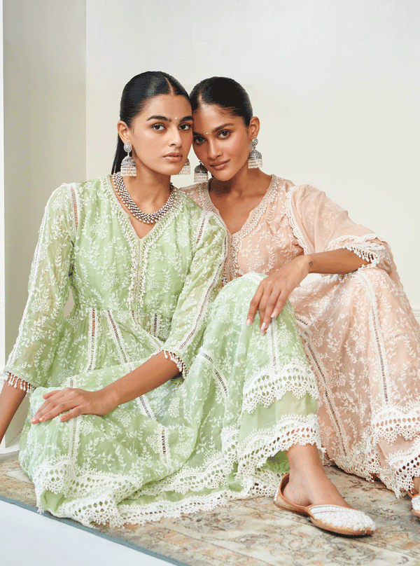 Twyla Organza Beige Kurta Set