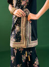 Lami Pima Satin Black Kurta With Flared Bell-Bottom Pants