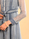 Liz Organza Printed Blue Long Dress