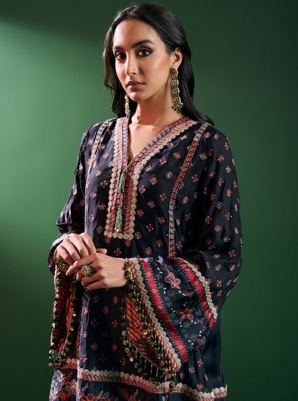 Hesi Cupro Satin Black Kurta Set