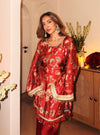 Arvi Cupro Satin Red Kurta Set