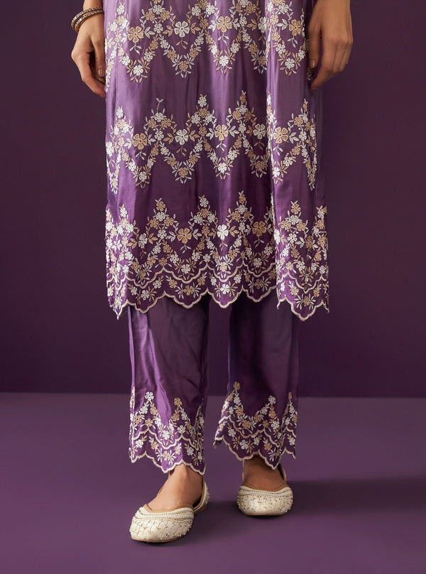 Canna Ombre Cupro Satin Purple Kurta Set