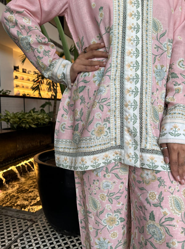 Lila Printed Linen Pink Co-ord Set