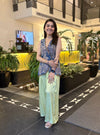 Lunira Denim Waistcoat With Cupro Satin Printed Sage Green Pant