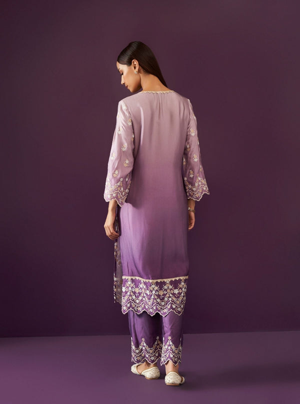Canna Ombre Cupro Satin Purple Kurta Set