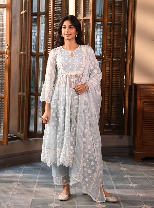 Souri Organza Light Blue Anarkali Kurta Set