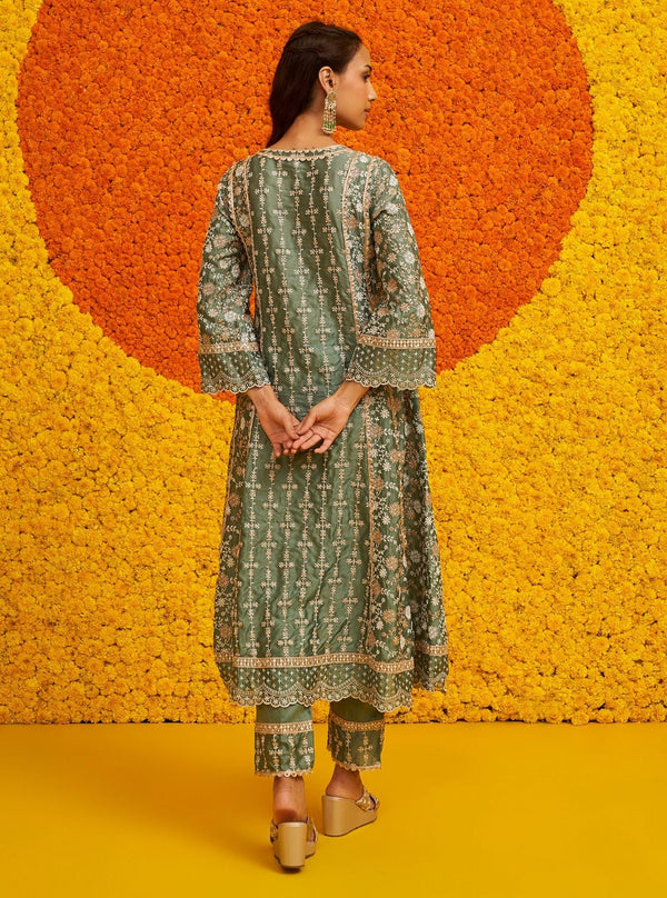 Saathiya Organza Satin Teal Blue Kurta Set