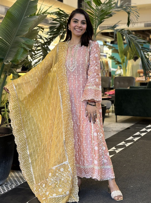 Saathiya Organza Satin Pink Kurta Set