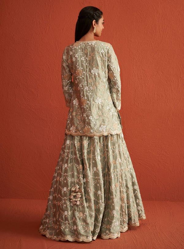 Fitoor Organza Satin Sage Green Kurta Set