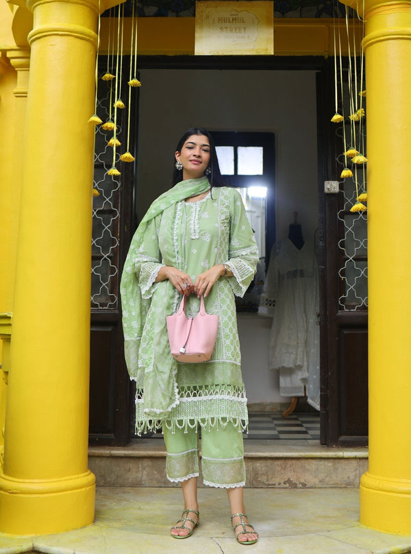 Dhitya Supima Cotton Light Green Kurta Set