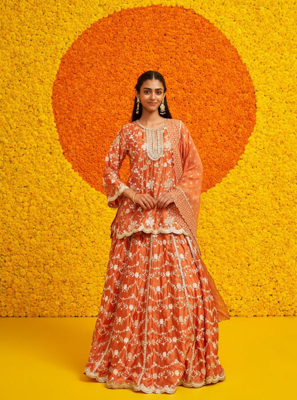 Fitoor Organza Satin Burnt Orange Kurta Set