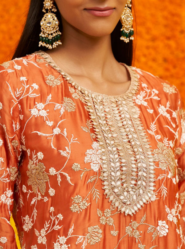 Fitoor Organza Satin Burnt Orange Kurta Set