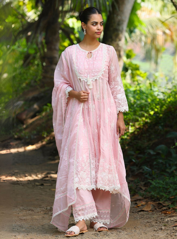 Neesa Organza Pink Anarkali Kurta Set
