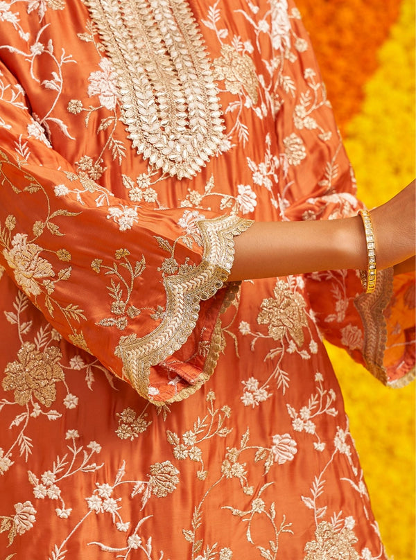 Fitoor Organza Satin Burnt Orange Kurta Set