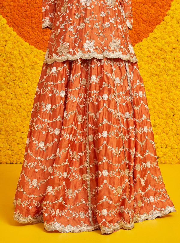Fitoor Organza Satin Burnt Orange Kurta Set