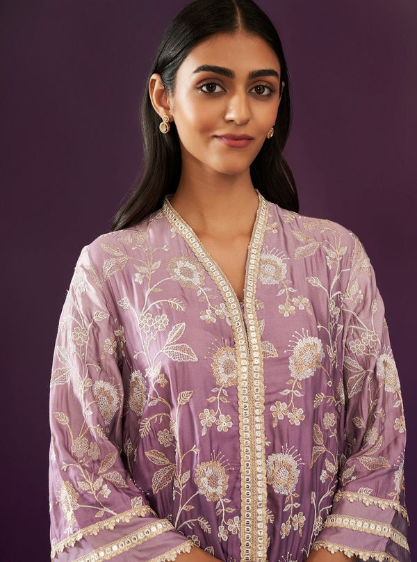 Evanthe Ombre Cupro Satin Purple Kurta Set