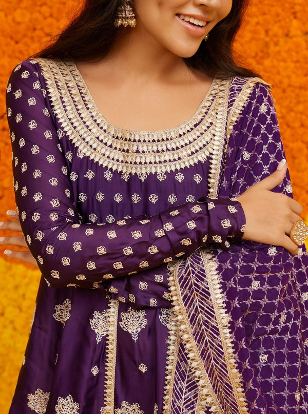 Palki Organza Satin Purple Kurta Set