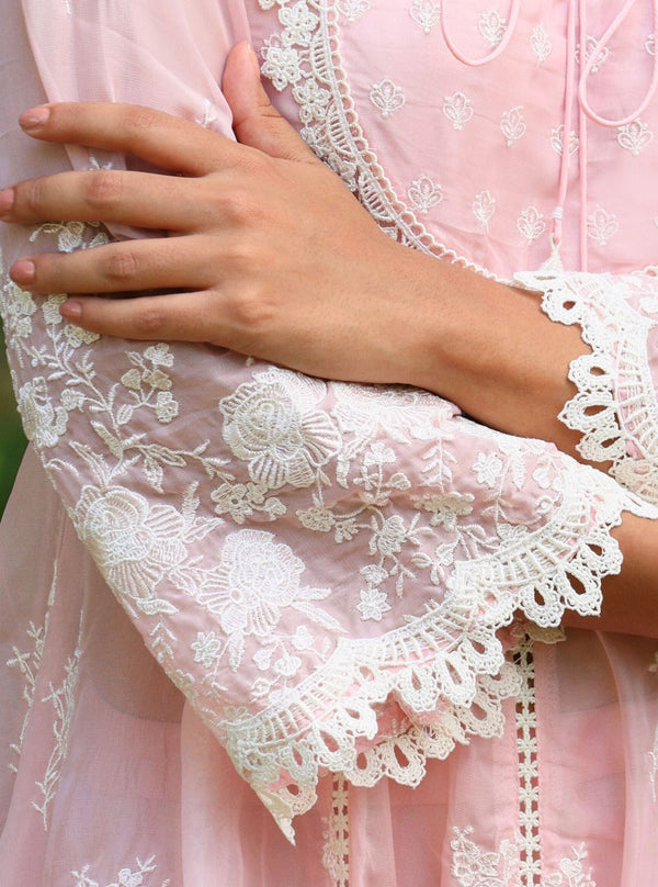Neesa Organza Pink Anarkali Kurta Set