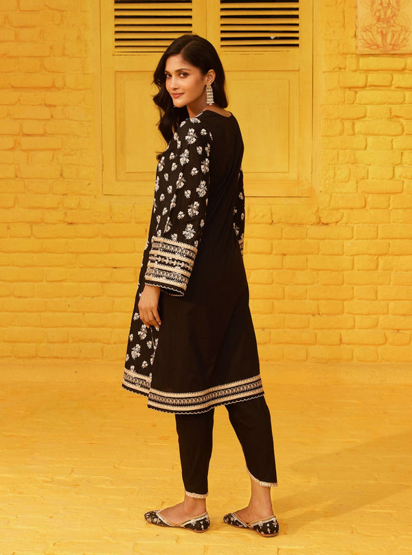 Abria Supima Cotton Black Kurta with Dhoti Pant Set