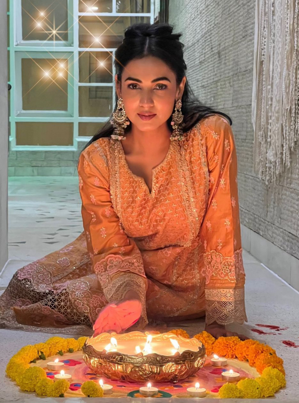 Anchali Pima Satin Orange Kurta Set