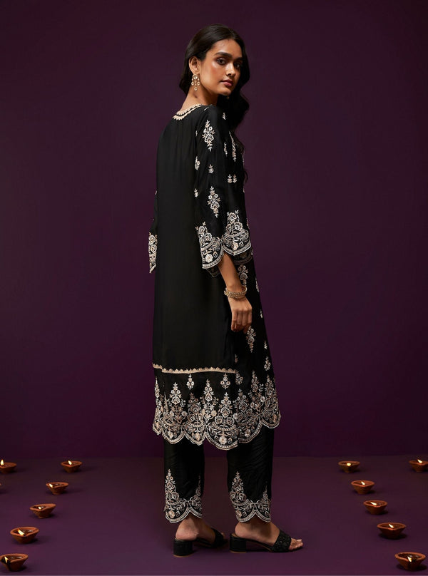 Emon Cupro Satin Black Kurta Set