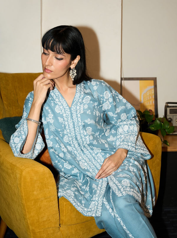 Greta Wool Light Blue Kurta Set