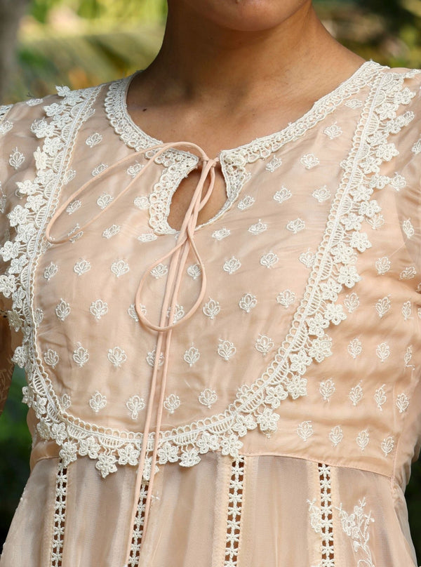 Neesa Organza Beige Anarkali Kurta Set