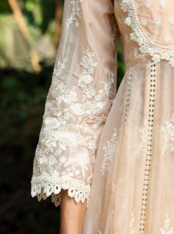 Neesa Organza Beige Anarkali Kurta Set
