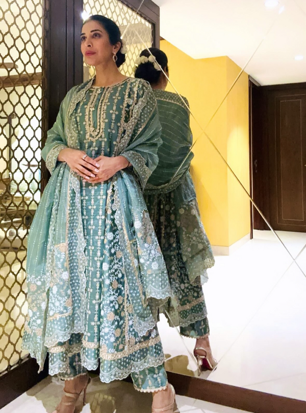 Saathiya Organza Satin Teal Blue Kurta Set